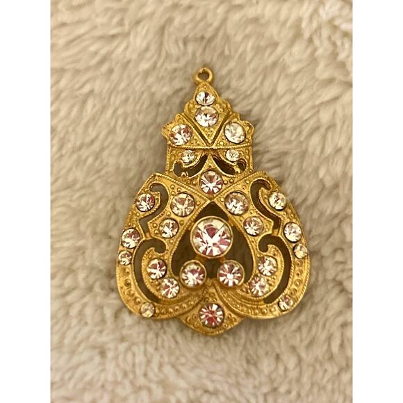 Vintage Brooch Filagree Pin Gold with Stones - Picture 1 of 5